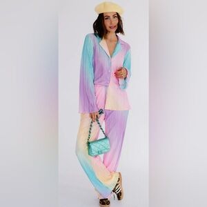 Long Sleeve Plissé Set in Rainbow Daydream - S